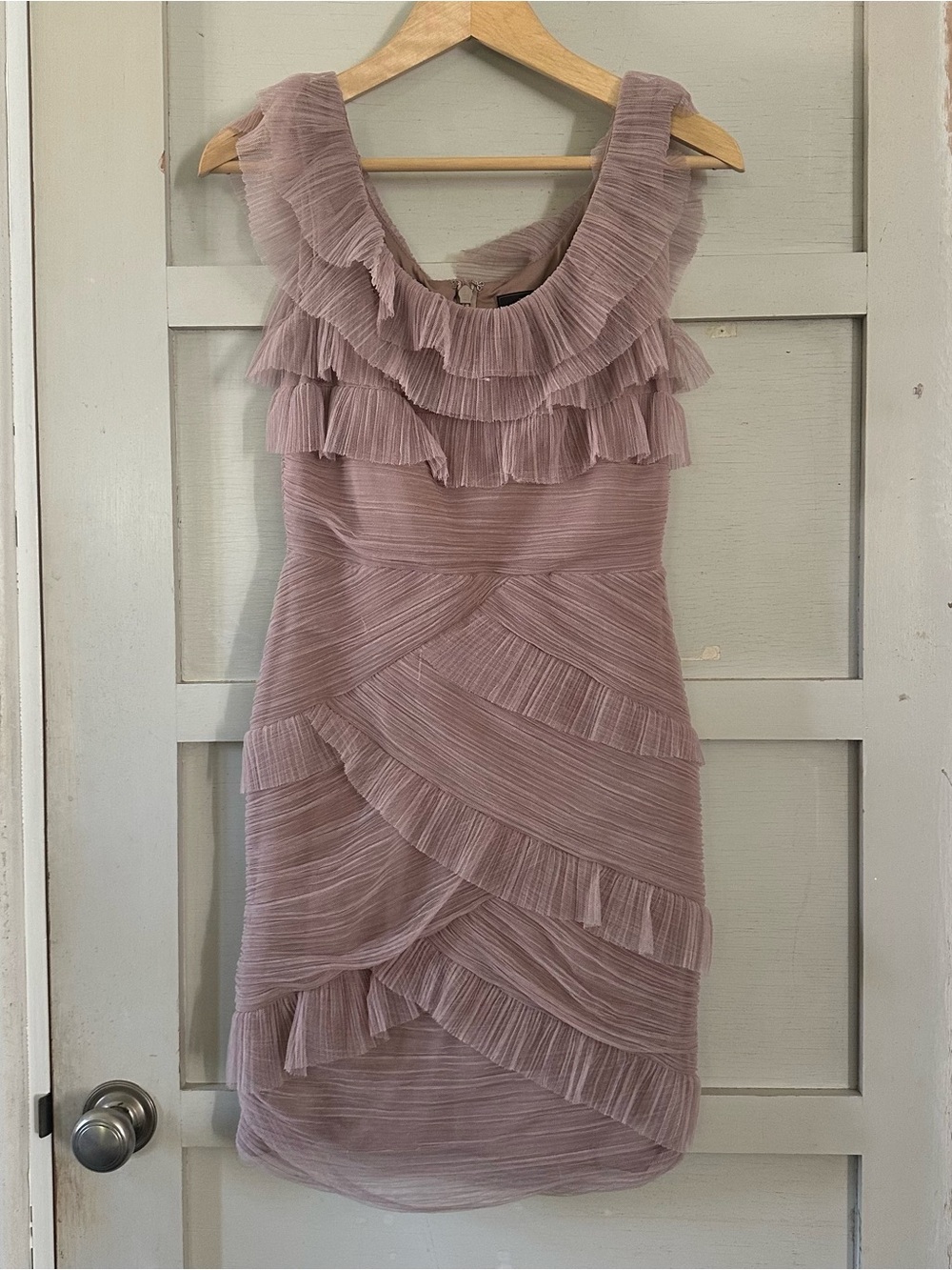 BCBGMaxAzria Dusty Mauve Tiered Ruffle Mini Dress